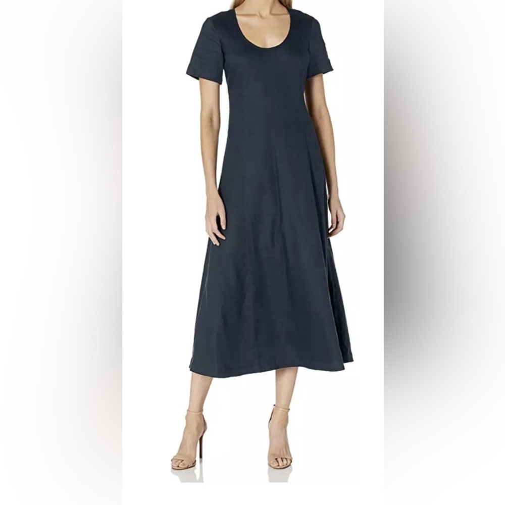 CLUB MONACO Scoop Neck Midi Dress - Navy Blue - Linen Blend - Size 6